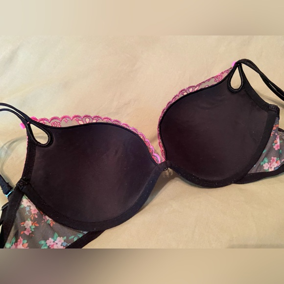 Victoria's Secret Black and Pink Floral Sexy Little Things 36C - Picture 2 of 5